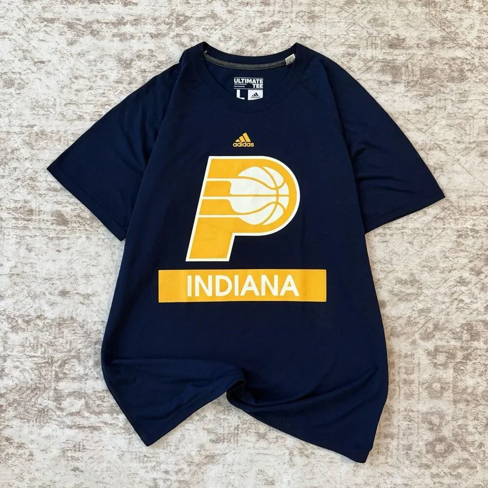 adidas Indiana Pacers Basketball Ultimate Tee Shirt Blue/Yellow Size L